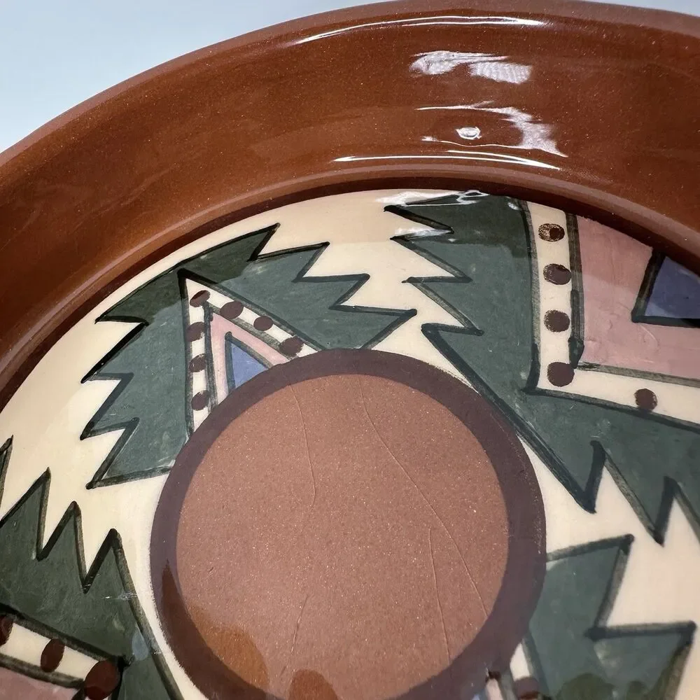 Southwest Style Glazed Pottery Skillet Studio Art Signed Folk Art Decor Handmade